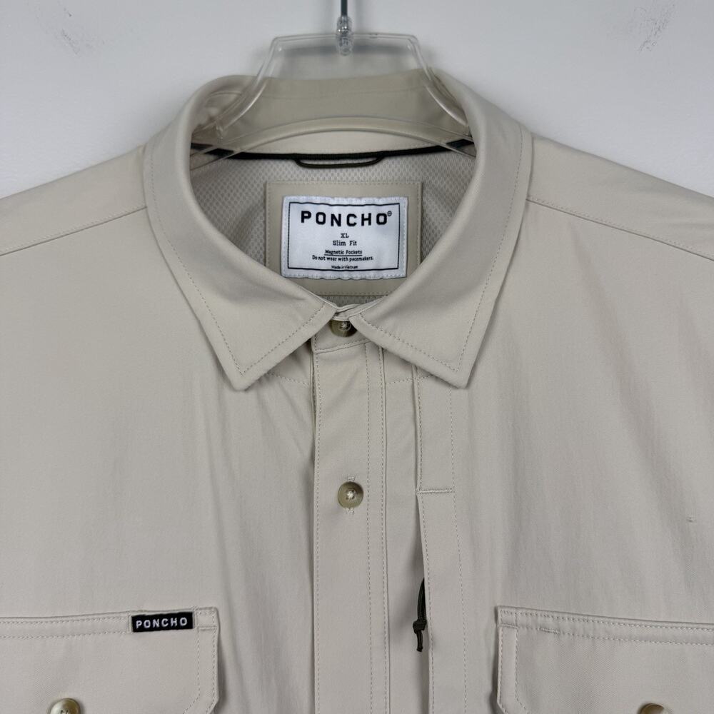 Poncho Slim Fit Shirt Men XL Hey Buddy Tan Magnetic Pocket UPF50+ Fishing Vented - Picture 4 of 13
